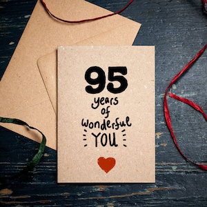 Grappige 95e verjaardagskaart / 95 jaar prachtige jij / speciale verjaardag / kaart voor 95e / negentig vijfde verjaardagskaart / ecokaarten