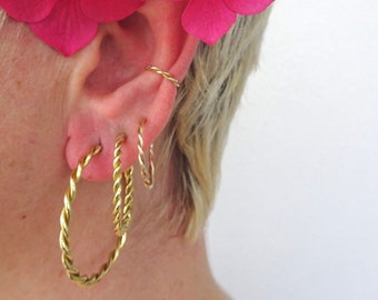 Braided circle earrings, braided brass circles.