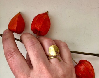 Adjustable leaf water lily ring, loto leaf ring, adjustable brass ring.
