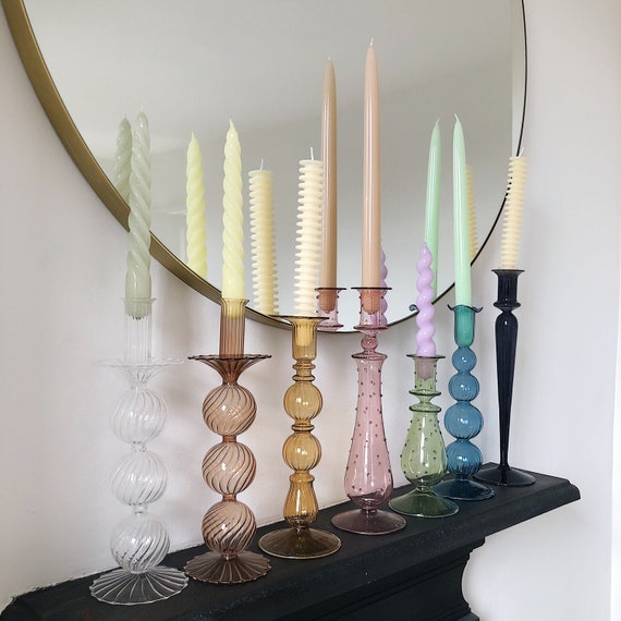 Colourful Abstract Glass Candlestick Holders Candle Vases Art