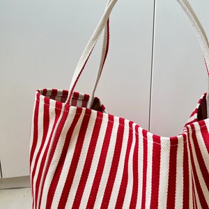 Striped Summer Canvas Jute Tote Bag image 7