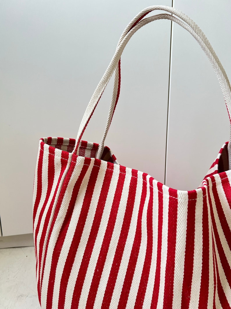 Striped Summer Canvas Jute Tote Bag image 7