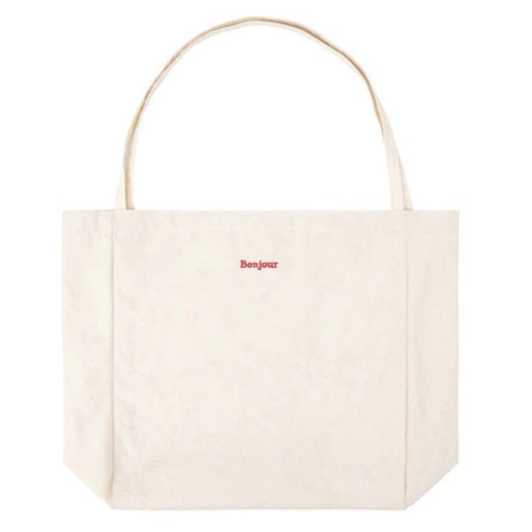 Bonjour Puppy Embroidered Cotton Tote Bag