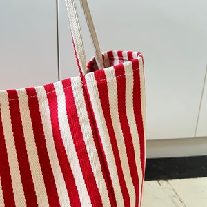 Striped Summer Canvas Jute Tote Bag image 5