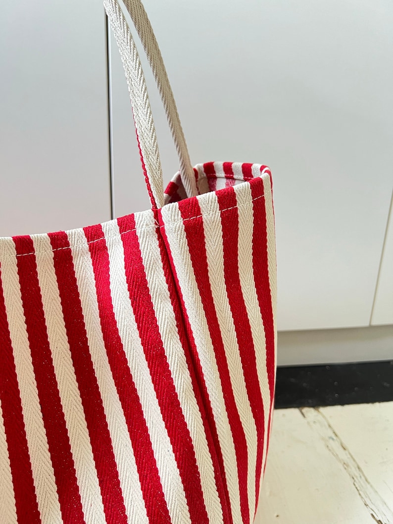 Striped Summer Canvas Jute Tote Bag image 5