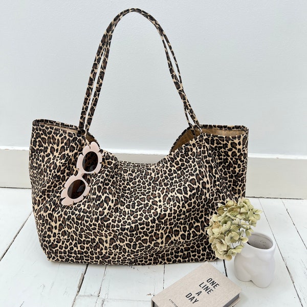 Leopard Leo Animal Print Large Summer Beach Canvas Cotton Shoulder Tote Bag