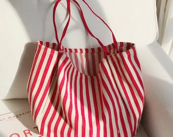 Borsa tote estiva in tela di iuta a righe