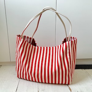 Striped Summer Canvas Jute Tote Bag image 1