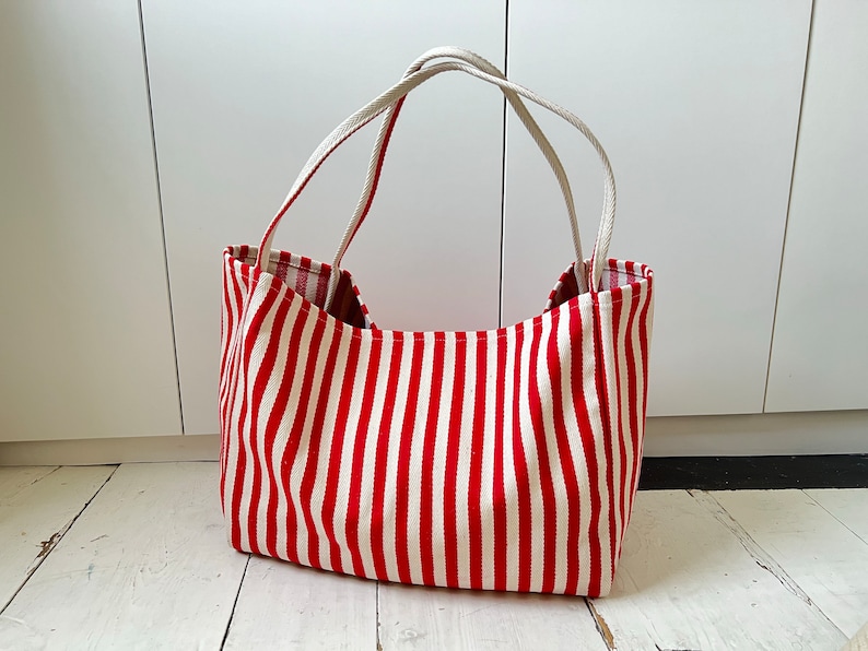 Striped Summer Canvas Jute Tote Bag image 1