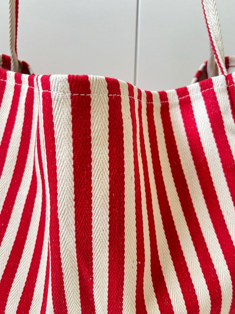 Striped Summer Canvas Jute Tote Bag image 6