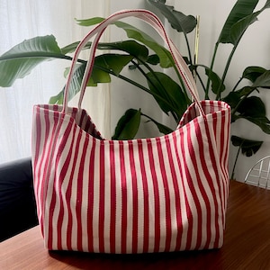 Striped Summer Canvas Jute Tote Bag image 3