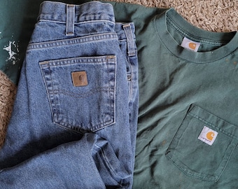 Carhartt distressed T-Shirt Unisex Large and Jeans 34 x 32
