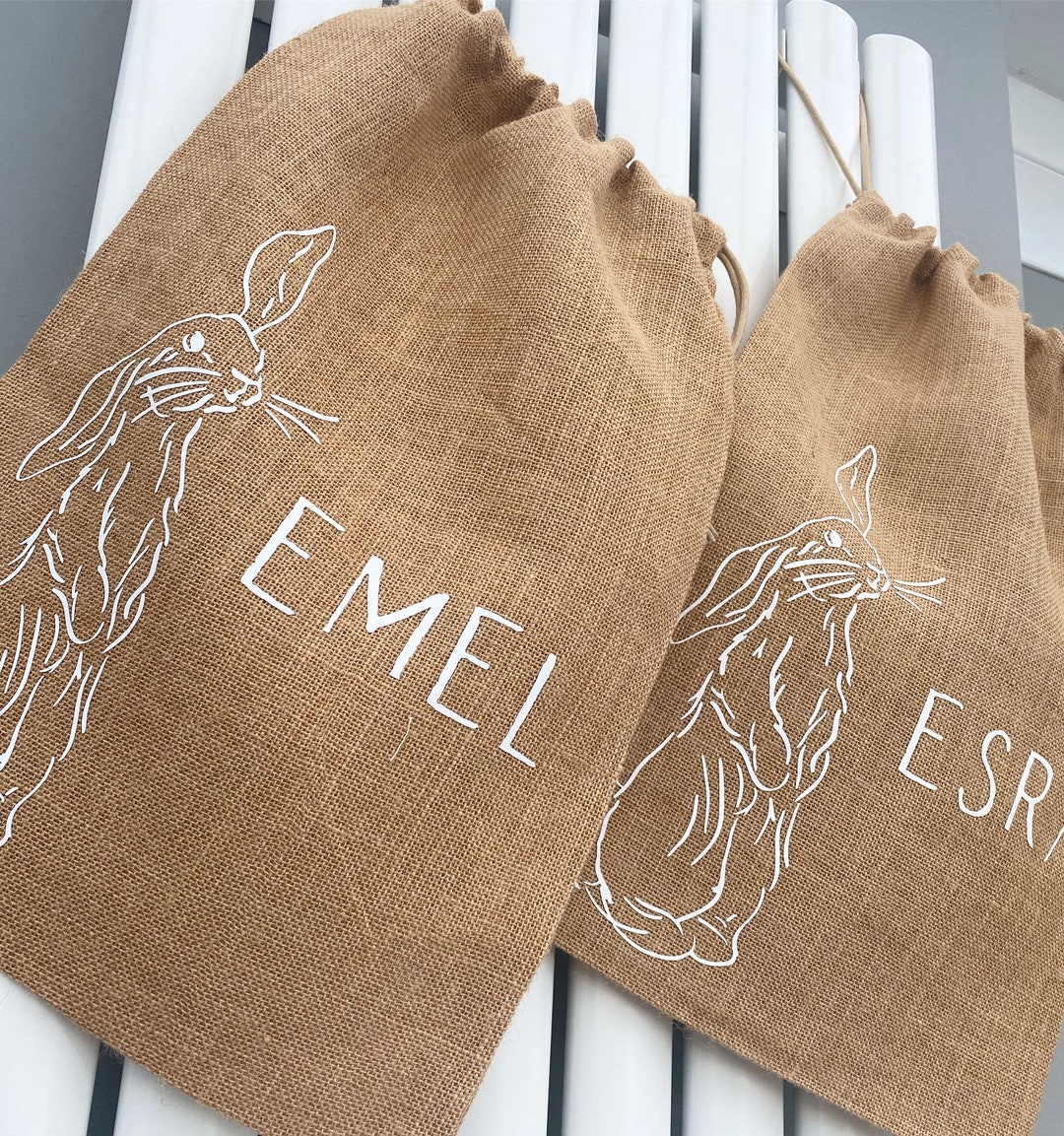 Personalised Bunny Bags Jute, Rabbit, Easter, Egg Hunt, Gift, Bag Kids ...