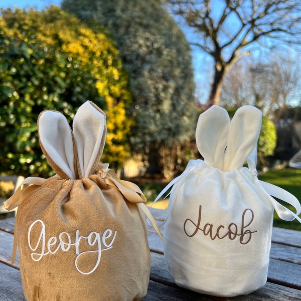Mini Personalised Easter Bunny Bags - Easter egg hunt velvet bag - gift bag for easter