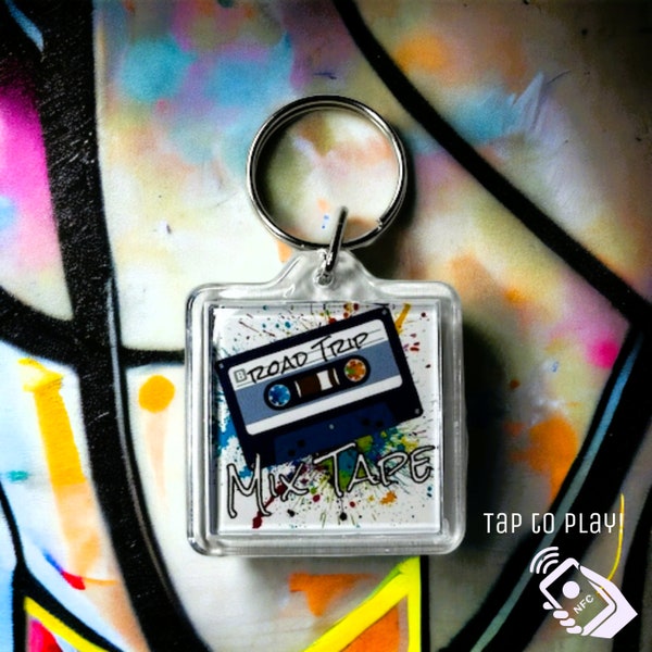 NFC Tap to Play Mixtape Keychain, Social Media Keychain, Customizable Album Cover, Programmable Playlist or Album from Streaming Service