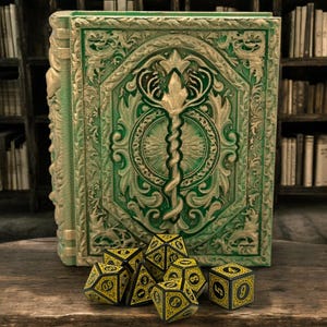 Druid Tome Card and Dice Storage, Dice Rolling Tray, Minifigure Storage, Roleplaying Games, Dungeons and Dragons, MTG Card Storage