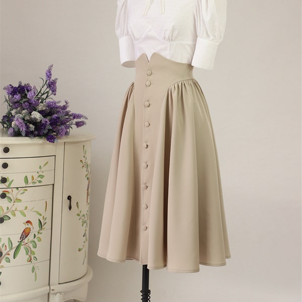 High waist skirt - classical button up dress - vintage inspired button up skirt - fall skirt - midi skirt for autumn - classical midi skirt