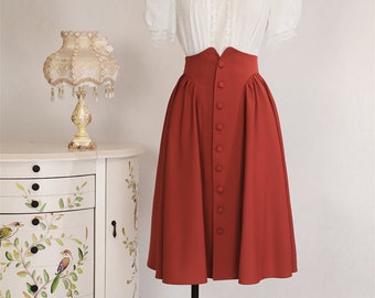 Vestido midi clásico abotonado - semifalda de estilo vintage - vestido de cintura alta rojo - vestido abotonado - vestido de fiesta de graduación - vestido midi rojo