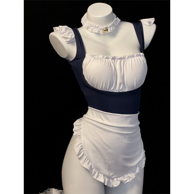 Franse meidjurk Fancy Dress met choker Cosplaykostuum Franse meidjurk Cosplayjurk Ruffle Trim Maid Dress afbeelding 5