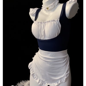 Franse meidjurk Fancy Dress met choker Cosplaykostuum Franse meidjurk Cosplayjurk Ruffle Trim Maid Dress afbeelding 3