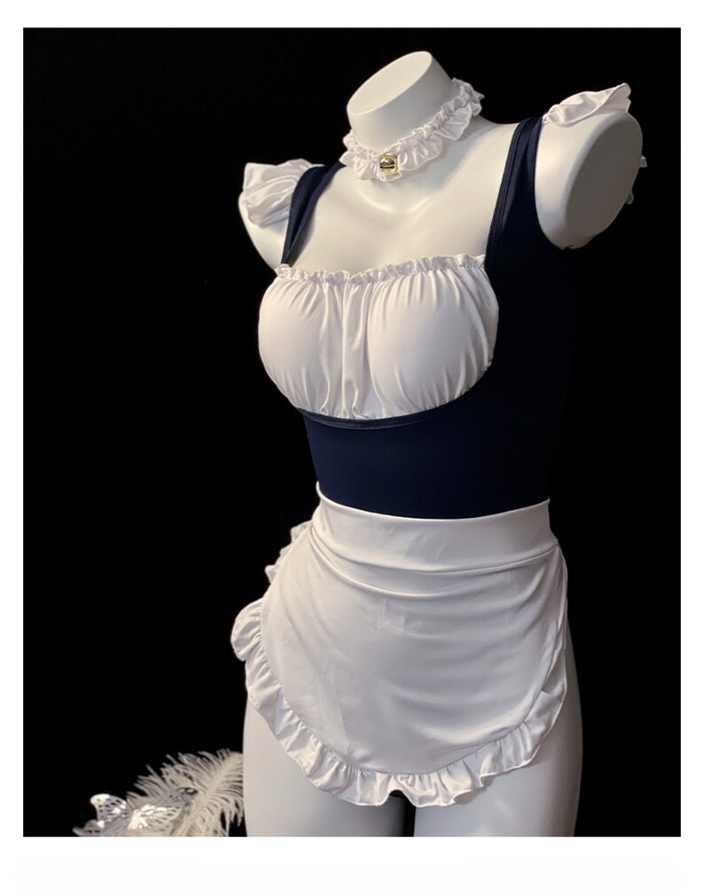 Franse meidjurk Fancy Dress met choker Cosplaykostuum Franse meidjurk Cosplayjurk Ruffle Trim Maid Dress afbeelding 3