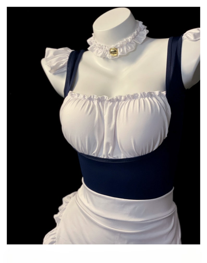 Franse meidjurk Fancy Dress met choker Cosplaykostuum Franse meidjurk Cosplayjurk Ruffle Trim Maid Dress afbeelding 4