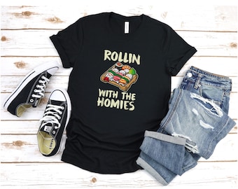 Rollin With The Homies Sushi Shirt, Funny Sushi Shirt, Cute Sushi TShirt, Sushi Lover, Unisex Graphic Tops, Kawaii Sushi, Cute Sushi Gift