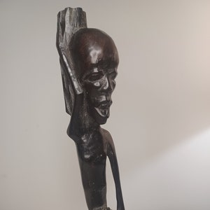 Tall Vintage Tribal Hand Carved Wooden African Figurine Statue.  2&quot; x 16.5&quot;