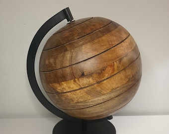 Vintage Metal and Wood Globe. 8" x 10.5"