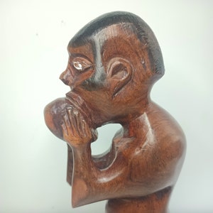 Unique Vintage Rare Hand Carved Wooden African Tribal Man Sculpture. 3.5&quot; x 10&quot;