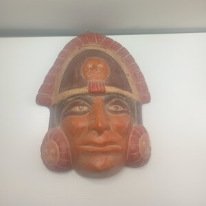 Beautiful Hand Made and Hand Painted Inca Warrior Mask. 10.5&quot; x 8&quot;