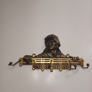 Rare Vintage Brass African American Depiction Of Black Lady 19th Century Tie Hanger Wall Decor. 11.5 x 7 image 1