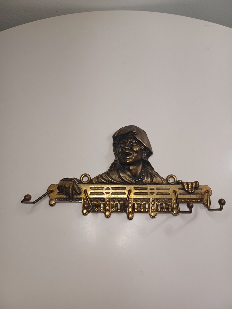 Rare Vintage Brass African American Depiction Of Black Lady 19th Century Tie Hanger Wall Decor. 11.5 x 7 image 1