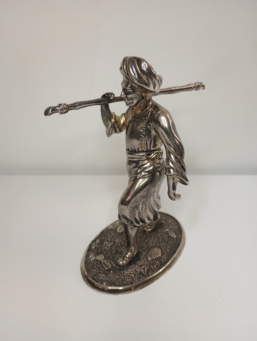 Vintage Asian Silver Metal Sculpture of an Old Indian Farmer Etsy