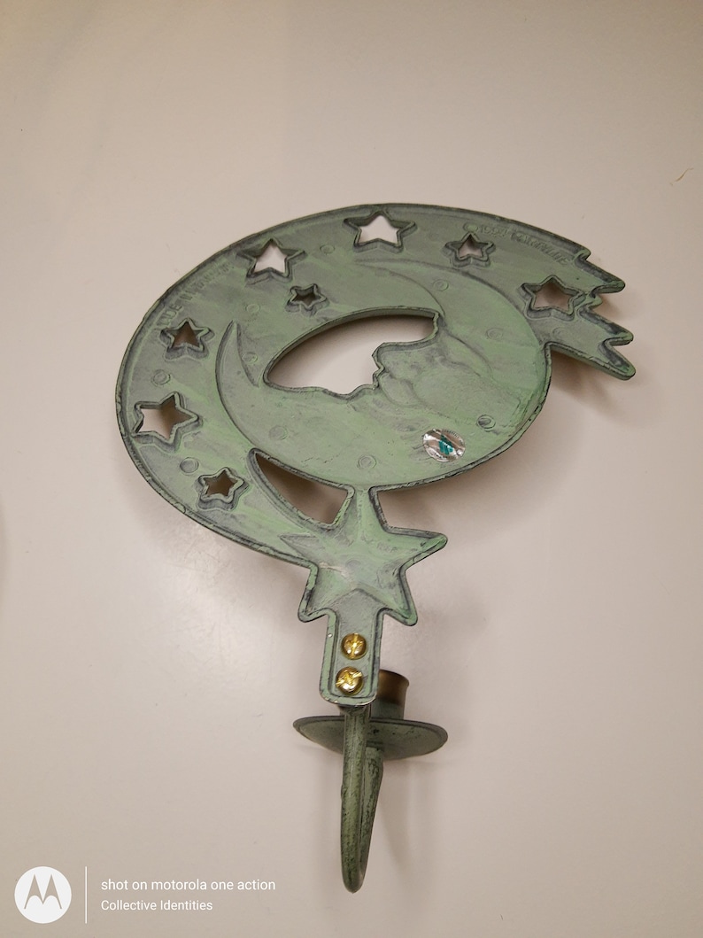 10 x 7 Vintage retired PartyLite metal moon wall candle holder