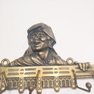 Rare Vintage Brass African American Depiction Of Black Lady 19th Century Tie Hanger Wall Decor. 11.5 x 7 image 4