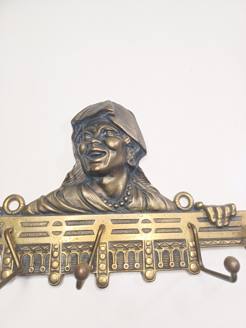 Rare Vintage Brass African American Depiction Of Black Lady 19th Century Tie Hanger Wall Decor. 11.5 x 7 image 4