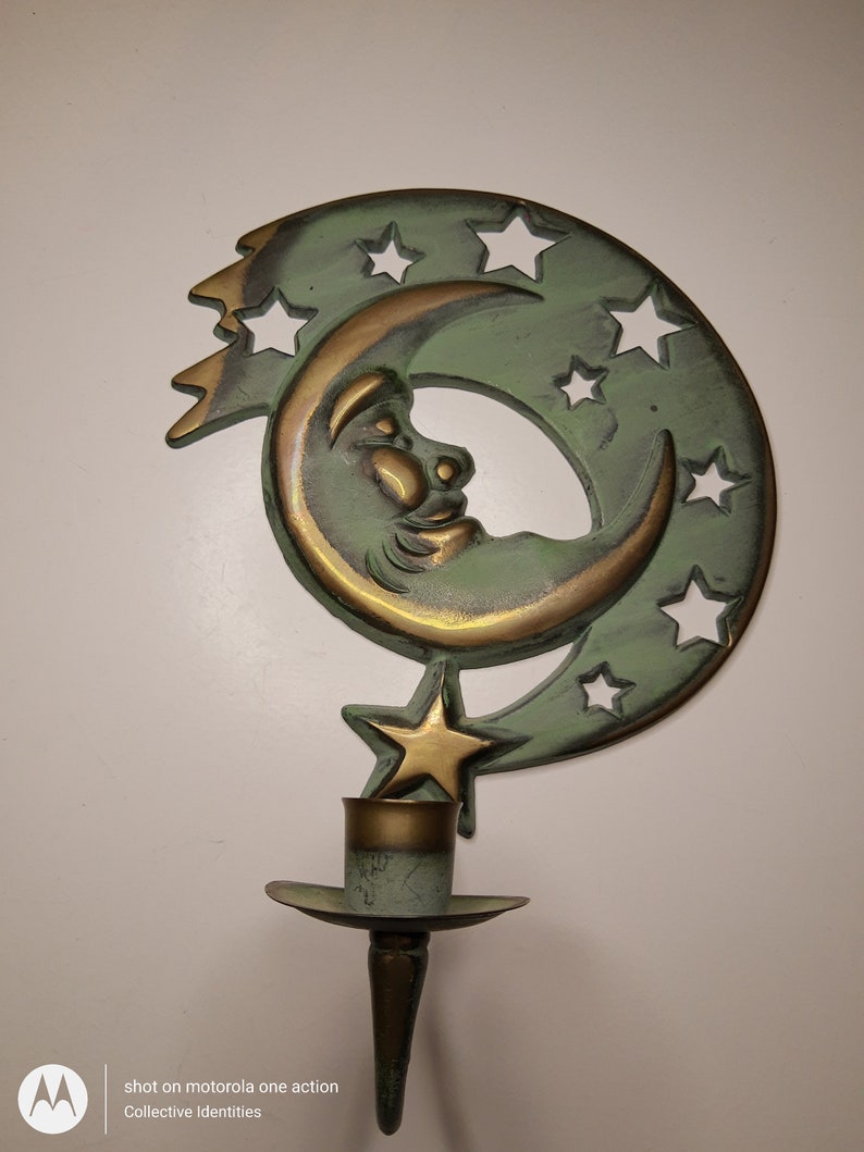 10 x 7 Vintage retired PartyLite metal moon wall candle holder