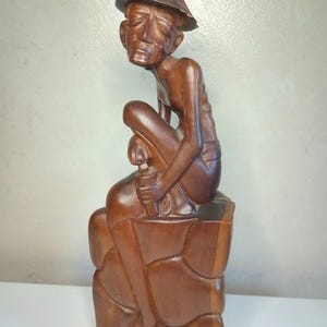 Large Mid Century Carved Wooden Indonesia Sculpture.4.5&quot; x 12.5&quot;