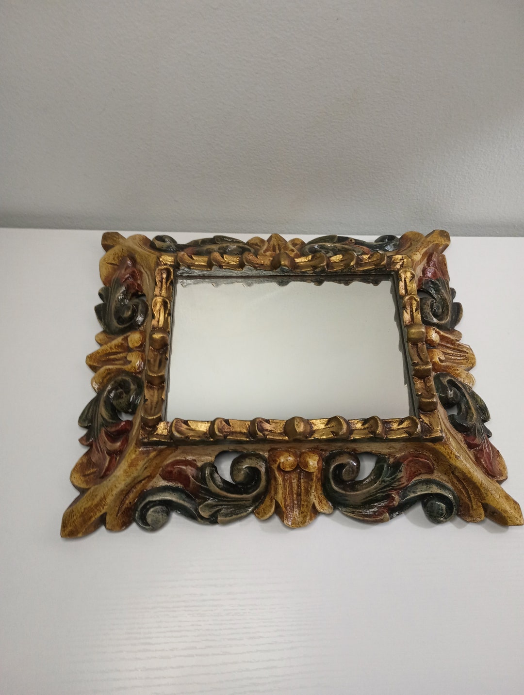 Beautiful Vintage Wood Framed Wall Hang Mirror. 11 X 13 Etsy