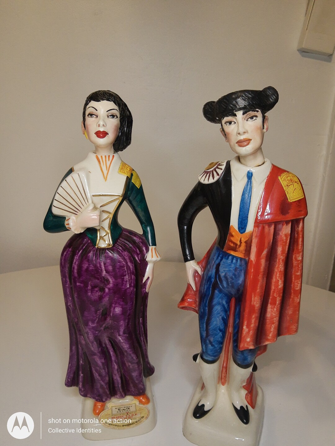 2 Ceramic Liquor Decanters Made in Italy Hand Painted Ceramic Figurines