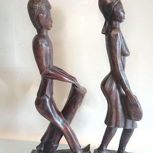 2 Vintage Bali Man and Lady Wooden Sculpture.5.5&quot; x 17.5&quot;