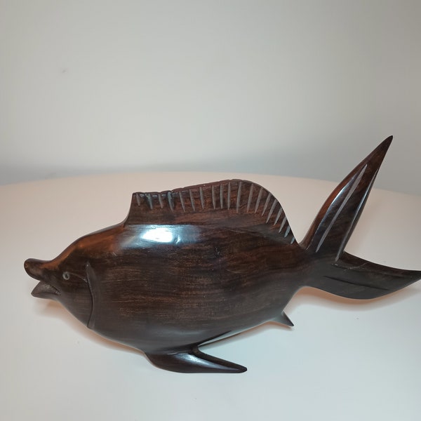 Vintage Wooden Hand Carved Ironwood Fish Statue.  12" x 5.5"