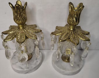 Mid Century Brass and Marble Candle Holders. 4" x 7"