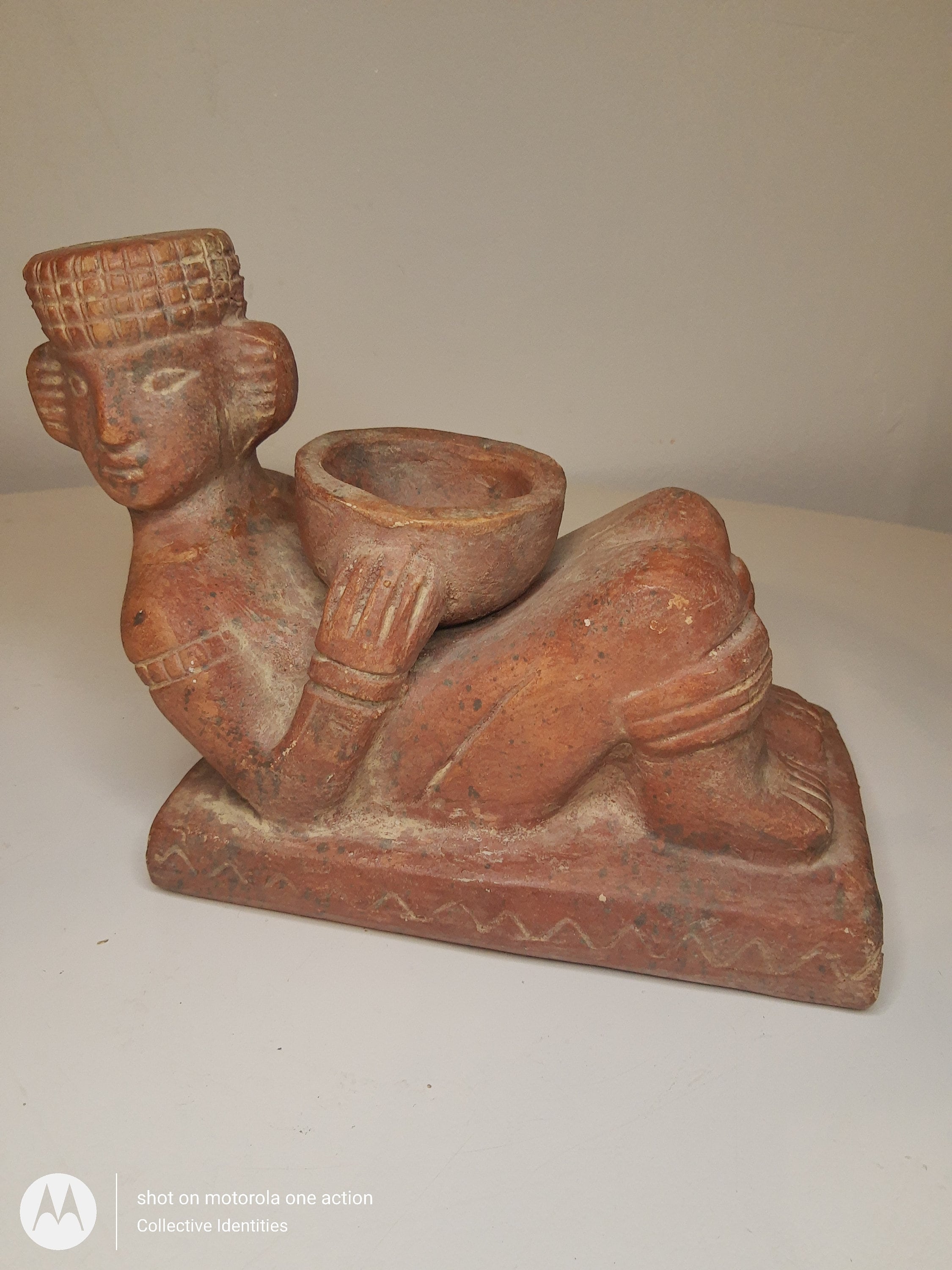 Hand made clay Mayan statue man holding offering bowl 7 Etsy