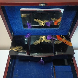 Vintage Mid Century Hand Painted and Wooden Working Music Jewelry Box.11.5&quot; x 5&quot;