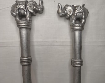 Rare Elephant Salad Set Art Pewter Metal. 12" x 3"