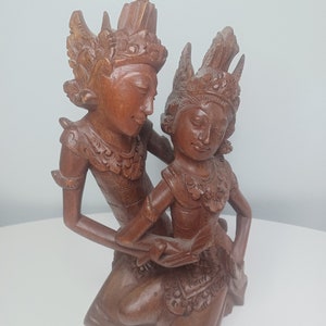 Vintage Hand Carved Wooden Rama and Sita Statue.  6&quot; x 12.5&quot;