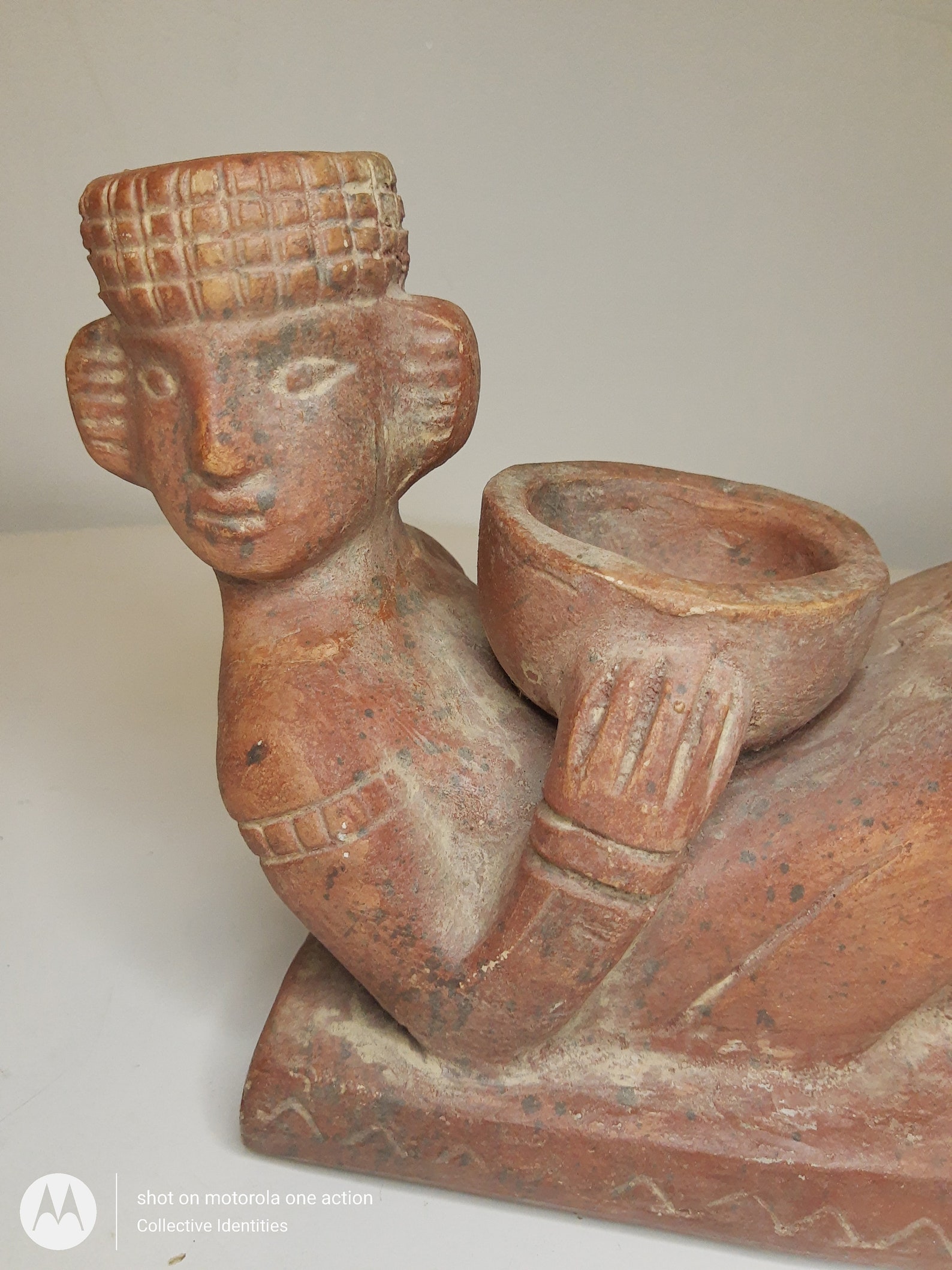 Hand made clay Mayan statue man holding offering bowl 7 Etsy