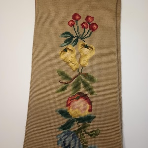 Vintage Needlepoint Fruit Themed Tapestry Bell Pull Wall Hang. 55.5&quot; x 7.5&quot;